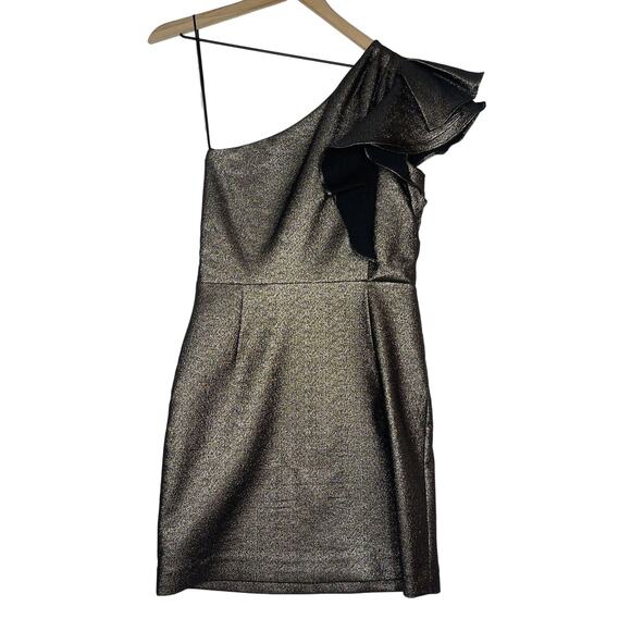 VERONICA BEARD Ensley Dress Womens Size 6 One Shoulder Black Gold Metallic - Picture 3 of 10